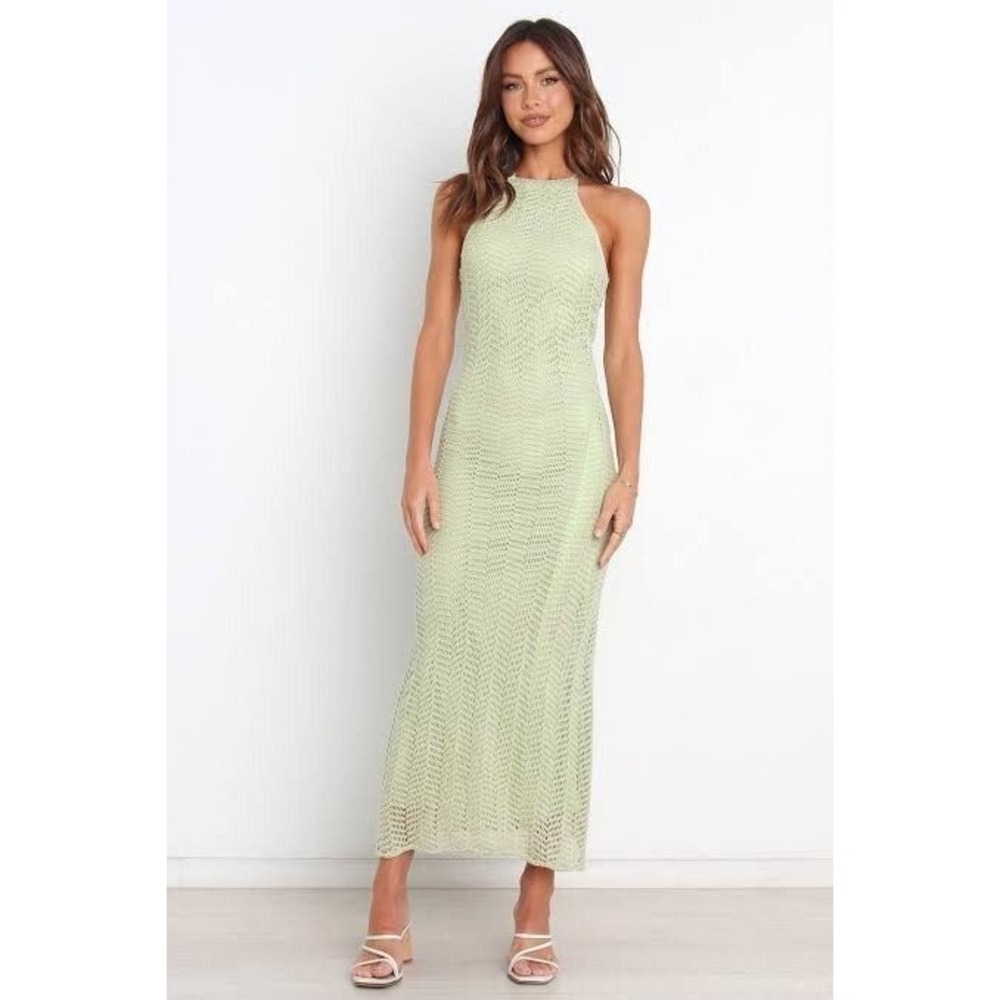Petal & Pup Crochet Maxi Dress Sz 6 Halter Green Beach Boho Open Knit Coastal